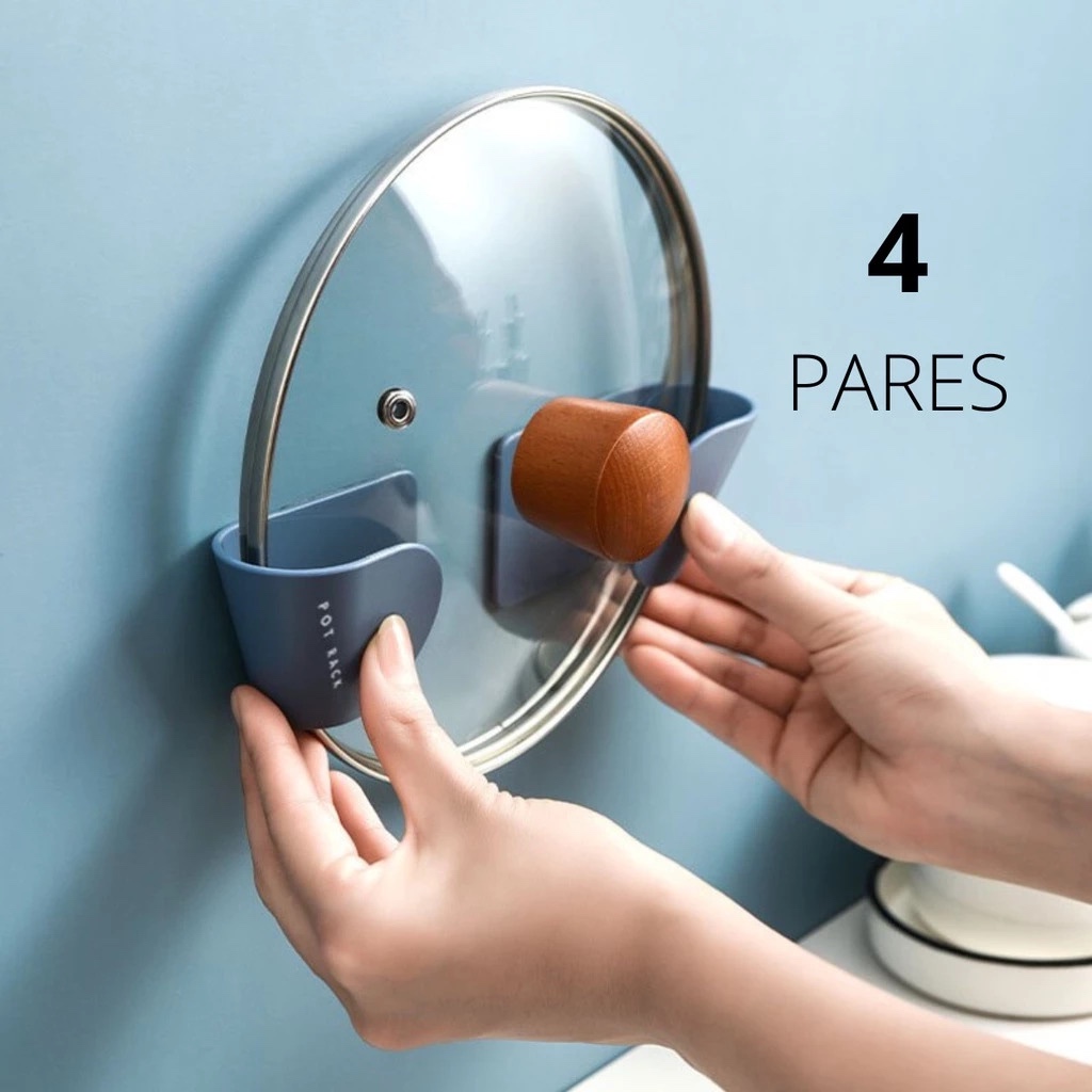 Suporte Adesivo Sem Furo de Tampa de Panela para Armário Kit 4 Pares
