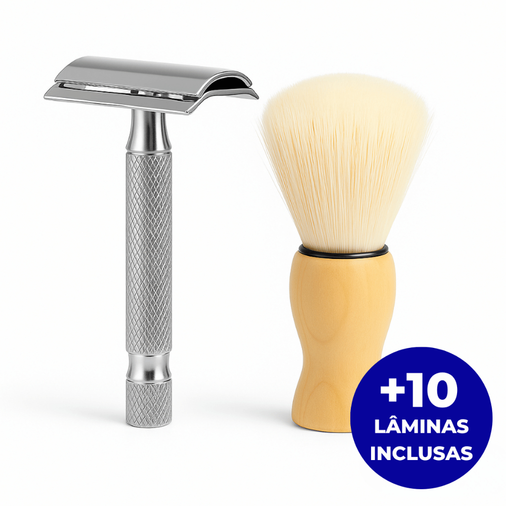 Aparelho de Barbear Clássico Articulado Com Pincel 10 Lâminas Barbeador Masculino Antigo Shaver