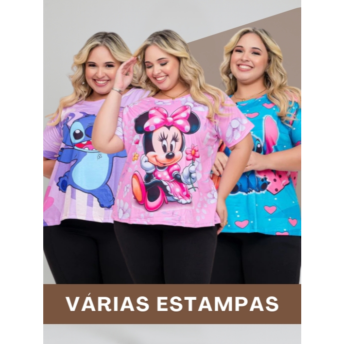 Camiseta Feminina Estampada Plus Size Slim Várias Estampas Divertidas M ao G4 em Oferta na Shopee