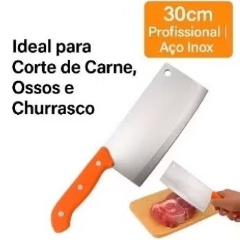 Faca Cutelo Machadinha Inox com cabo plástico Corta Osso c/Furo 7 polegadas Profissional Açougueiro