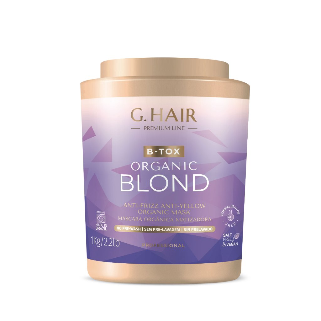 Máscara G.Hair Inoar Orgânica Blond Btox 1kg – Btox Matizador Neutraliza Amarelado e Hidrata Sem Sal