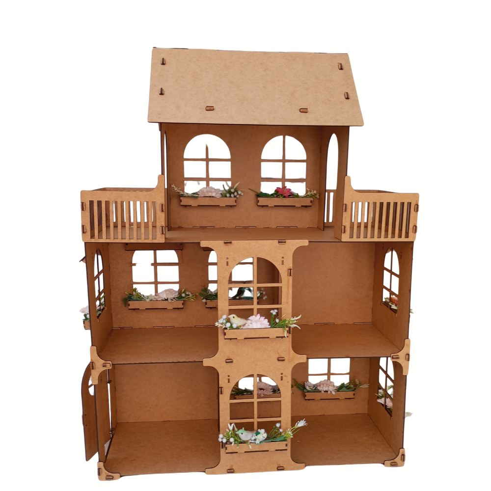 Casa de Boneca grande 1m altura com comodos e 25cm de altura sacada para flor