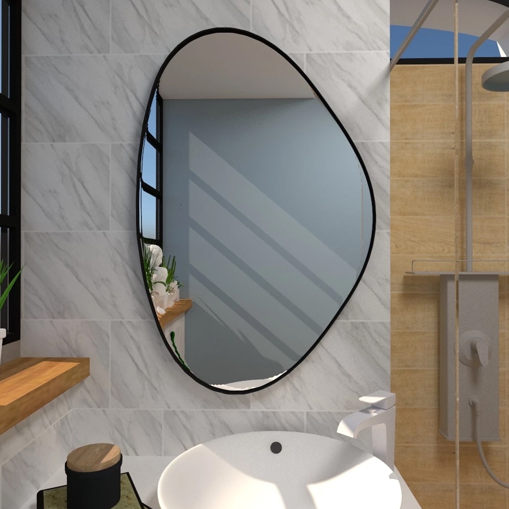 Espelho Grande Orgânico com Moldura em Couro Para Banheiro Quarto Sala Decoração