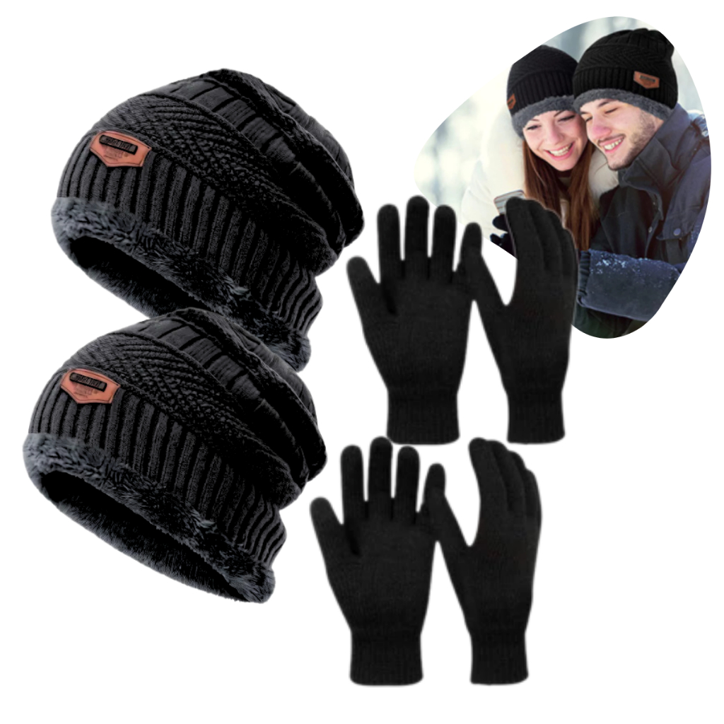 Kit 2 Touca Pelinho Unissex + Luva de Lã Preta Frio Intenso Inverno Gorro Forrado Quente em Oferta na Shopee