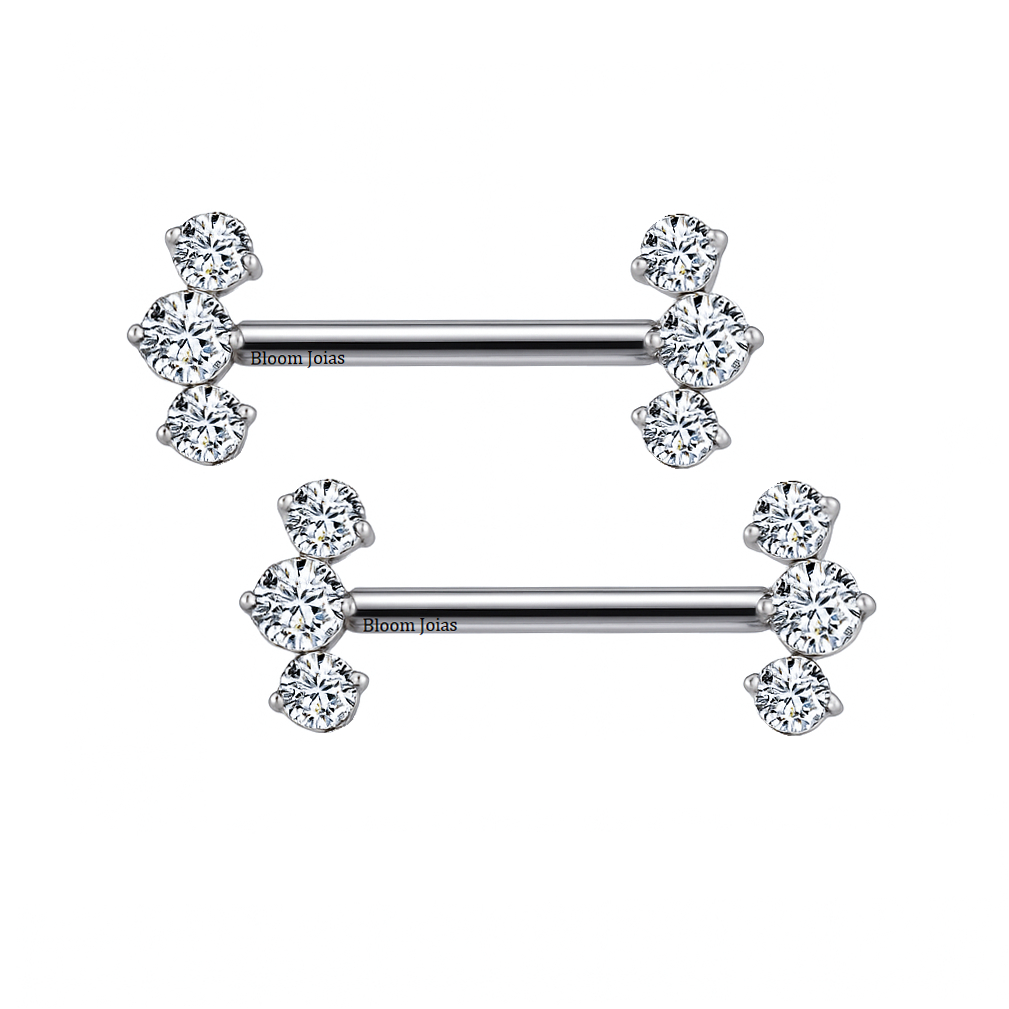 Piercing Barbell Mamilo Cluster 100% Titânio com 3 Zircônias Push Pin em Oferta na Shopee