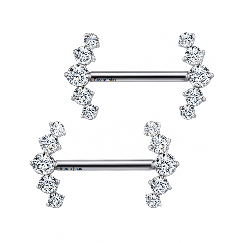 Piercing Barbell Mamilo Cluster 100% Titânio com 5 Zircônias Push Pin em Oferta na Shopee