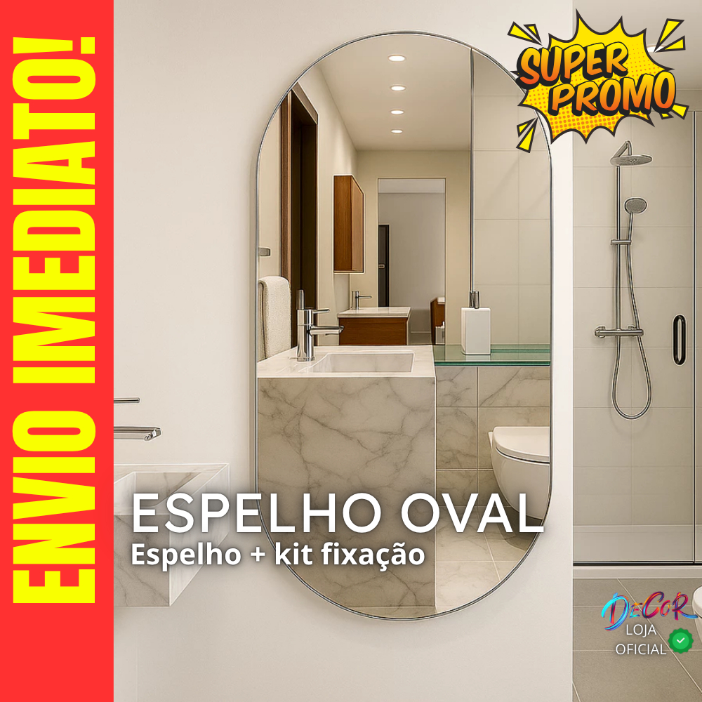 Espelho Decorativo Oval 80x50 Vidro Lapidado Decoração Moderna Elegante Banheiro Sala quarto
