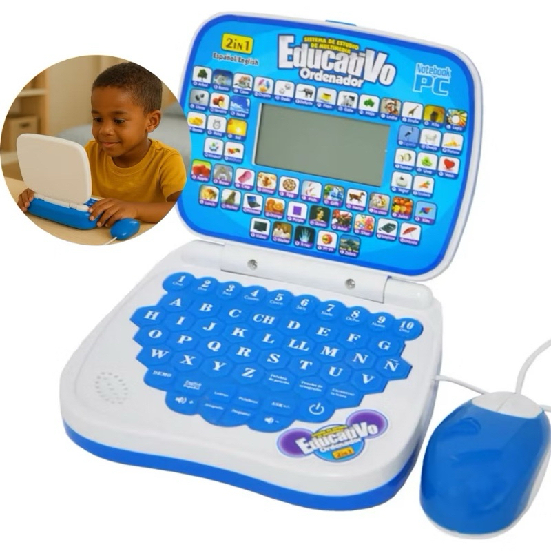 Notebook Educativo Bilíngue Português-Inglês com Música e Matemática + Mouse | Brinquedo Didático Infantil Interativo em Oferta na Shopee