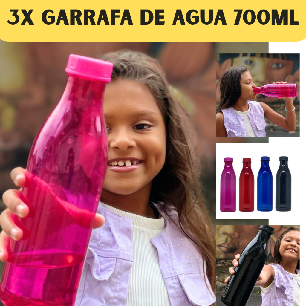 KIT 3X Garrafa de Água 700ml Squeeze Antivazamentos Resistente Bpa Free Hidratação Saúde