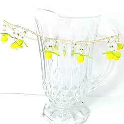 Cobre Jarra/Taça/Fruteira Cristal c/Limão Siciliano Protetor Bordado c/Pedrarias p/Mesa Posta