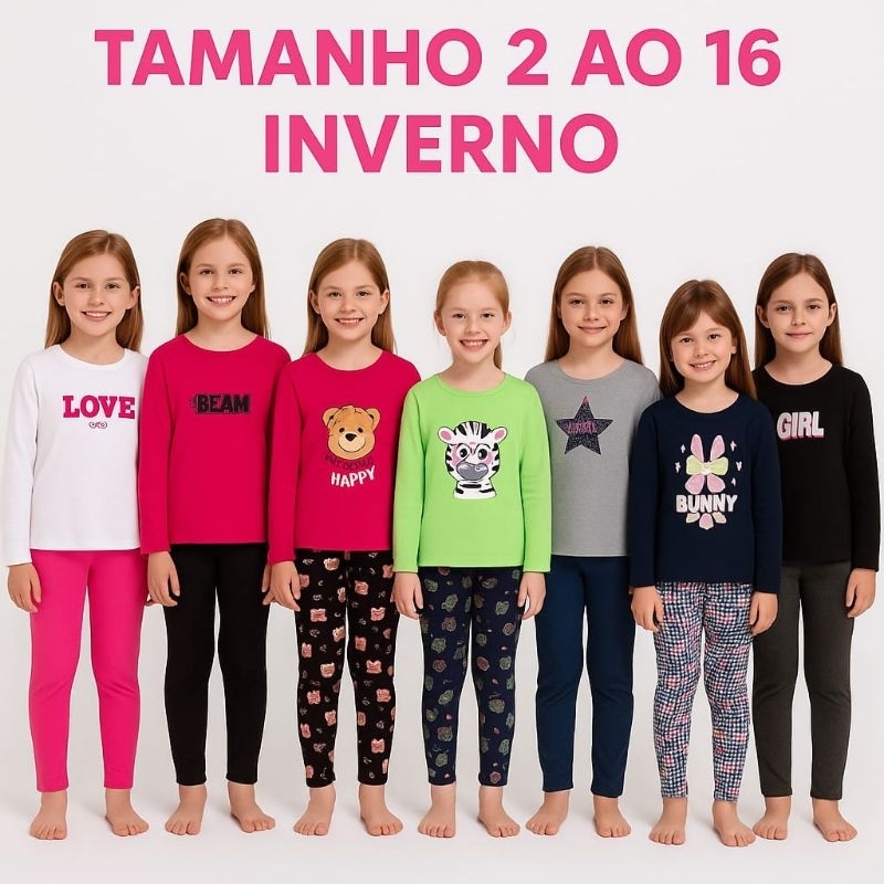Kit 04 ou 10 Peças de roupa do 2 ao 16 infantil e Juvenil Inverno Calças Legging  Blusas Manga Longa Feminino Menina. em Oferta na Shopee