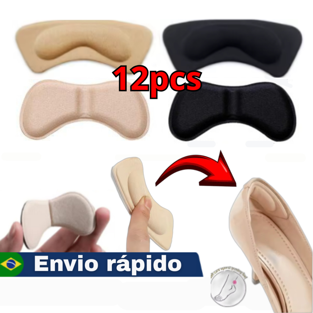 Kit 12 unidades de Palmilha – Almofada Adesiva para Calcanhar que Reduz Atrito e Desconforto