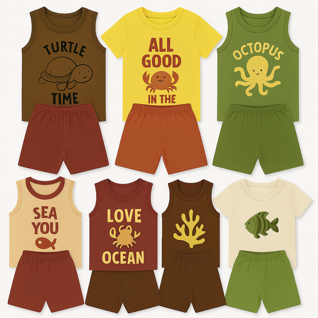 Kit Sortido 10 Peças de Roupas Infantil Menino- 5 Camisetas + 5 Bermudas Infantil e Juvenil