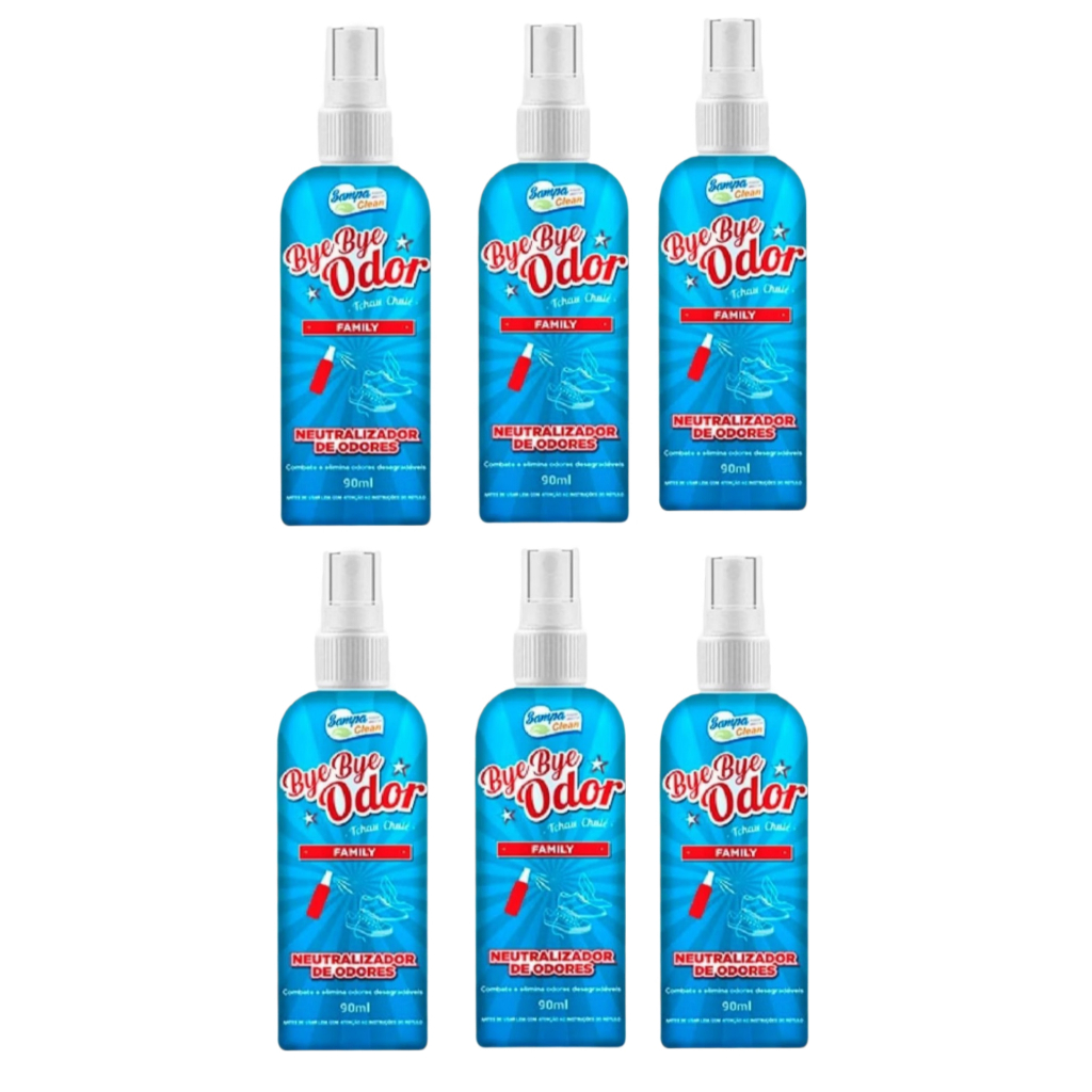 Kit 6 Bye Bye Odor - Neutralizador de Odor - Tchau Chulé. Sampa Clean