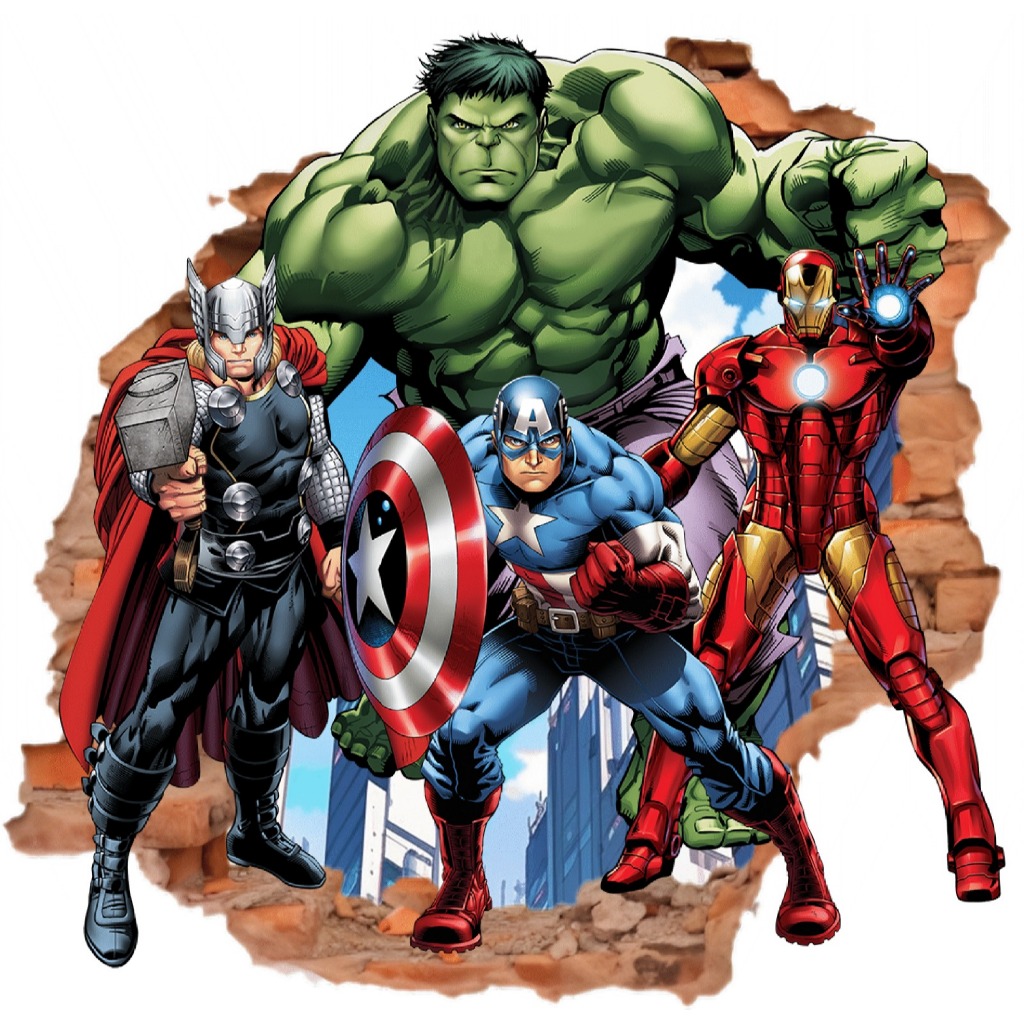 Papel de parede AVENGERS - MARVEL (THOR/HULK/CAP.AMÉRICA/HOMEM FERRO) - 85x 85 cm