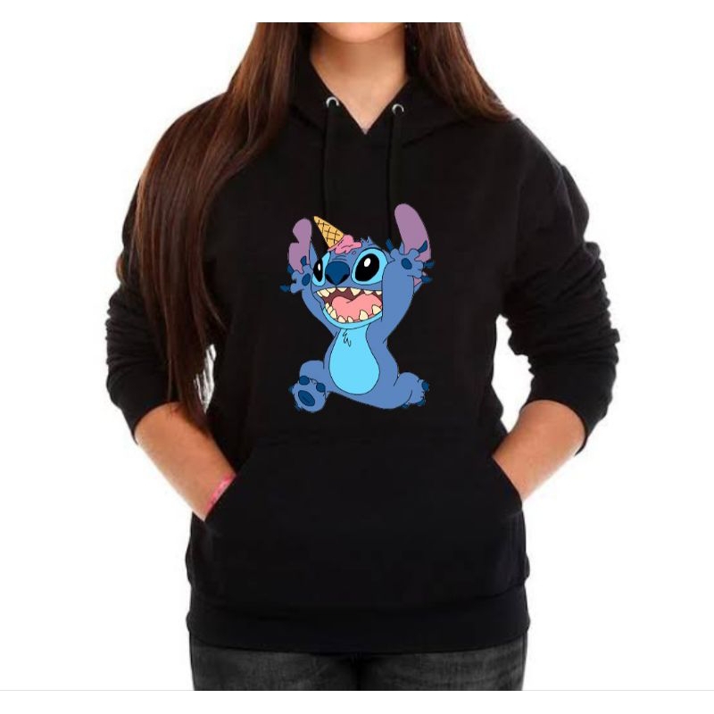 blusa Moletom algodão canguru preta stittch lilo inverno agasalho
