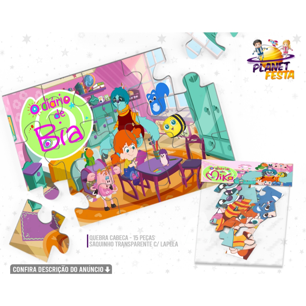 Quebra-Cabeça Personalizado Diario de Mika | Lembrancinha de Aniversário 15 Peças