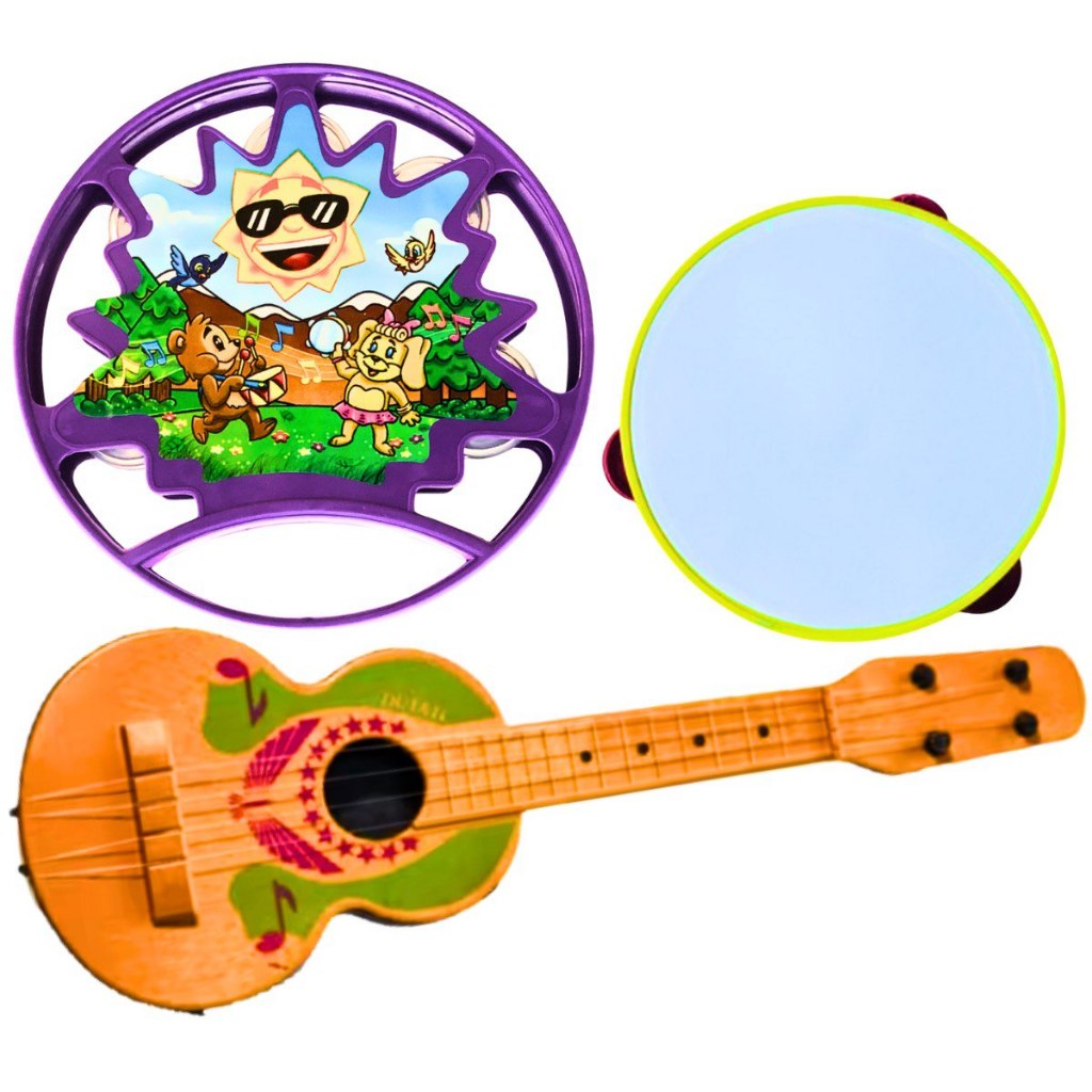 Brinquedo Musical Violão Infantil Kit 3 Pandeiro Estrela Colorido Educacional Festa Prenda NF