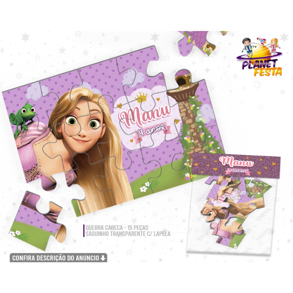 Quebra-Cabeça Personalizado Enrolados Rapunzel | Lembrancinha de Aniversário 15 Peças