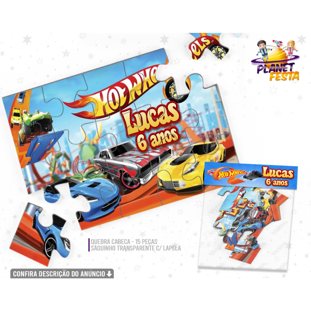 Quebra-Cabeça Personalizado Hot Wheels Carrinhos | Lembrancinha de Aniversário 15 Peças