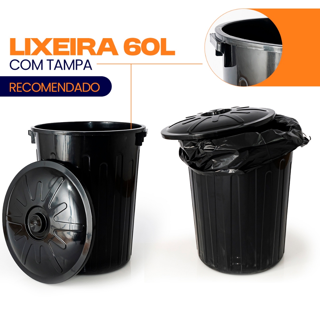 Lixeira 60 Litros Com Tampa Lixão Ideal Para Cozinhas e Comércios Cesto de lixo Grande Com...