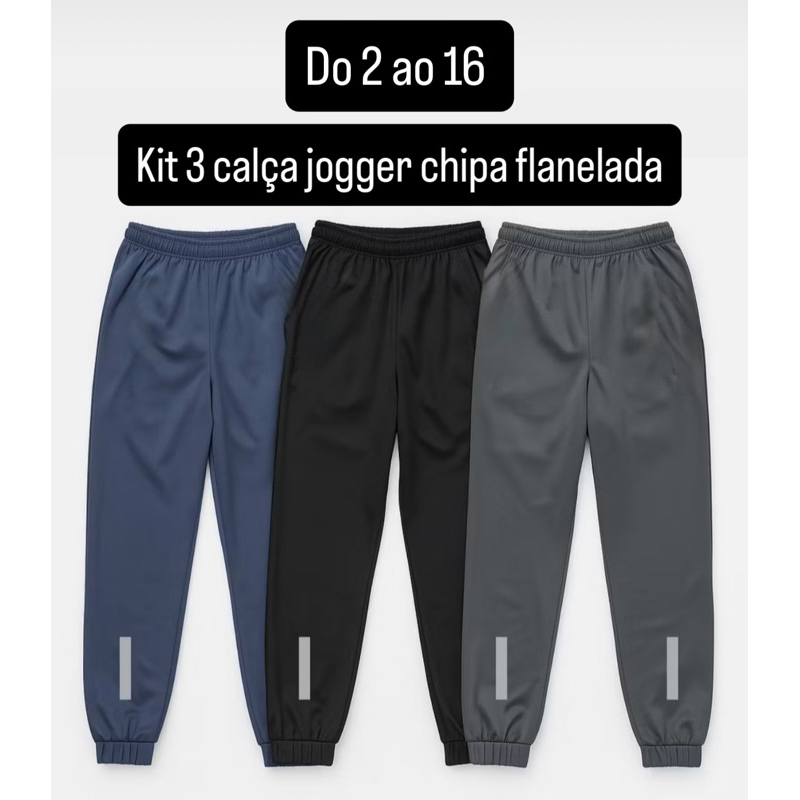KIT 3 CALÇA JOGUER INFANTIL E JUVENIL FLANELADA ÓTIMO P ESCOLA em Oferta na Shopee