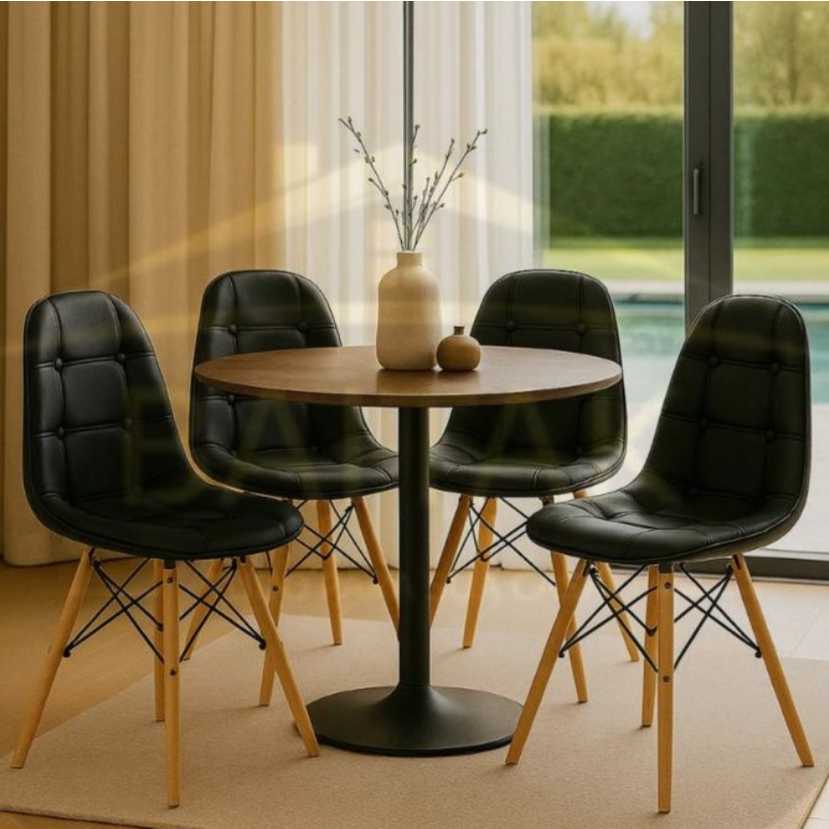 Kit com 4 Cadeiras Botonê Estofada com Base em Madeira – Colorido em Oferta na Shopee