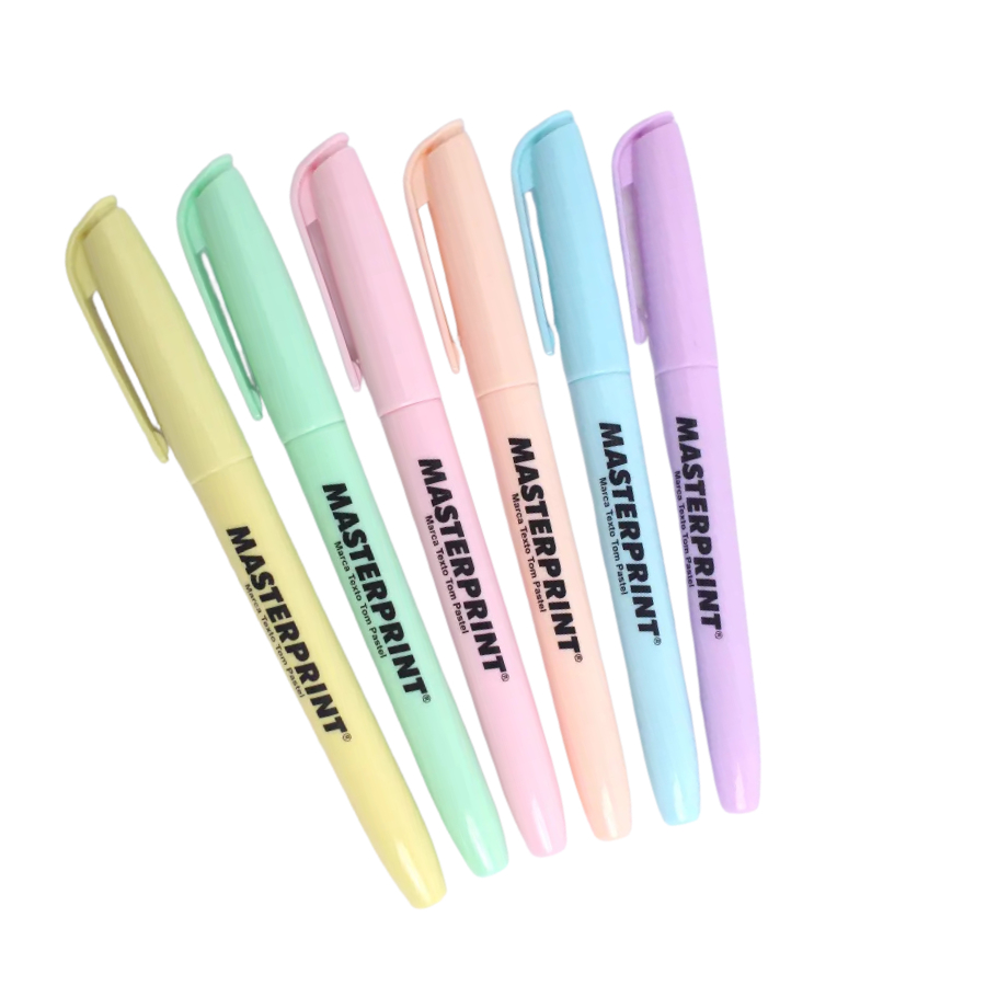 6 Canetas Marca Texto Tons Pastéis - Masterprint em Oferta na Shopee