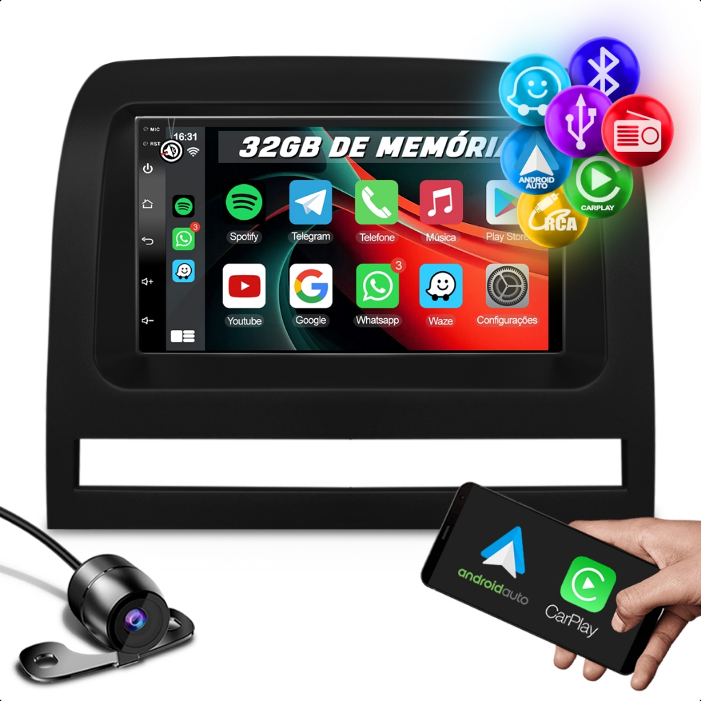 Multimidia Universal Android Carplay Bluetooth 7 Polegadas Moldura Palio Strada Siena Idea Weekend