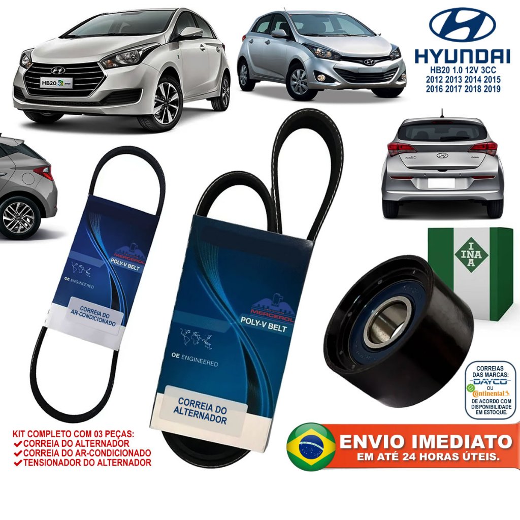 Kit Correia Alternador e Ar Completo com Tensor Hyundai Hb20 1.0 3cc 2012 a 2019 Novo c/NFe Garantia em Oferta na Shopee
