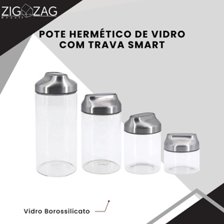 Pote Hermético de Vidro Borossilicato com Tampa em Inox com trava Smart 1,3L/960ml/390ml Mimo Style em Oferta na Shopee