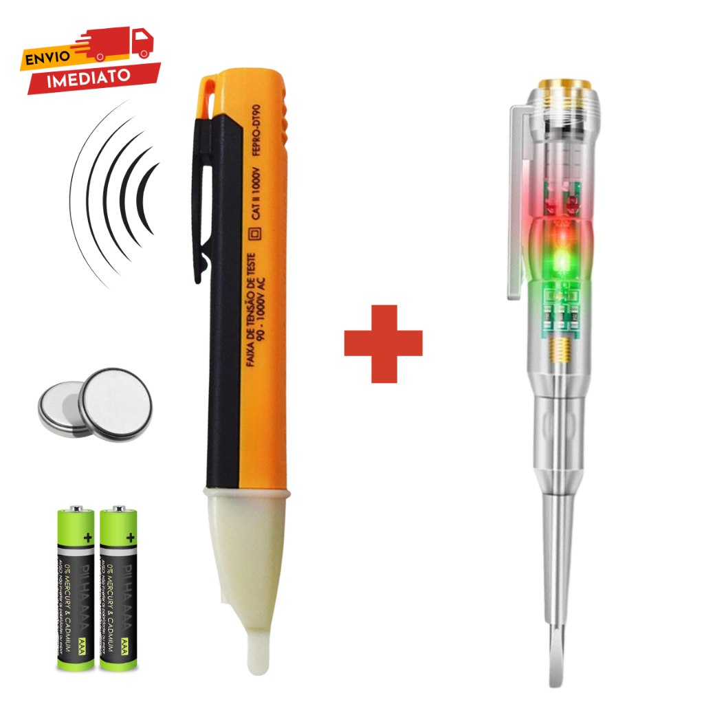 Jogo 2x1 Chave de Fenda Teste Voltagem 70V-250V + Caneta Detector Tensão Corrente 90V-1000V