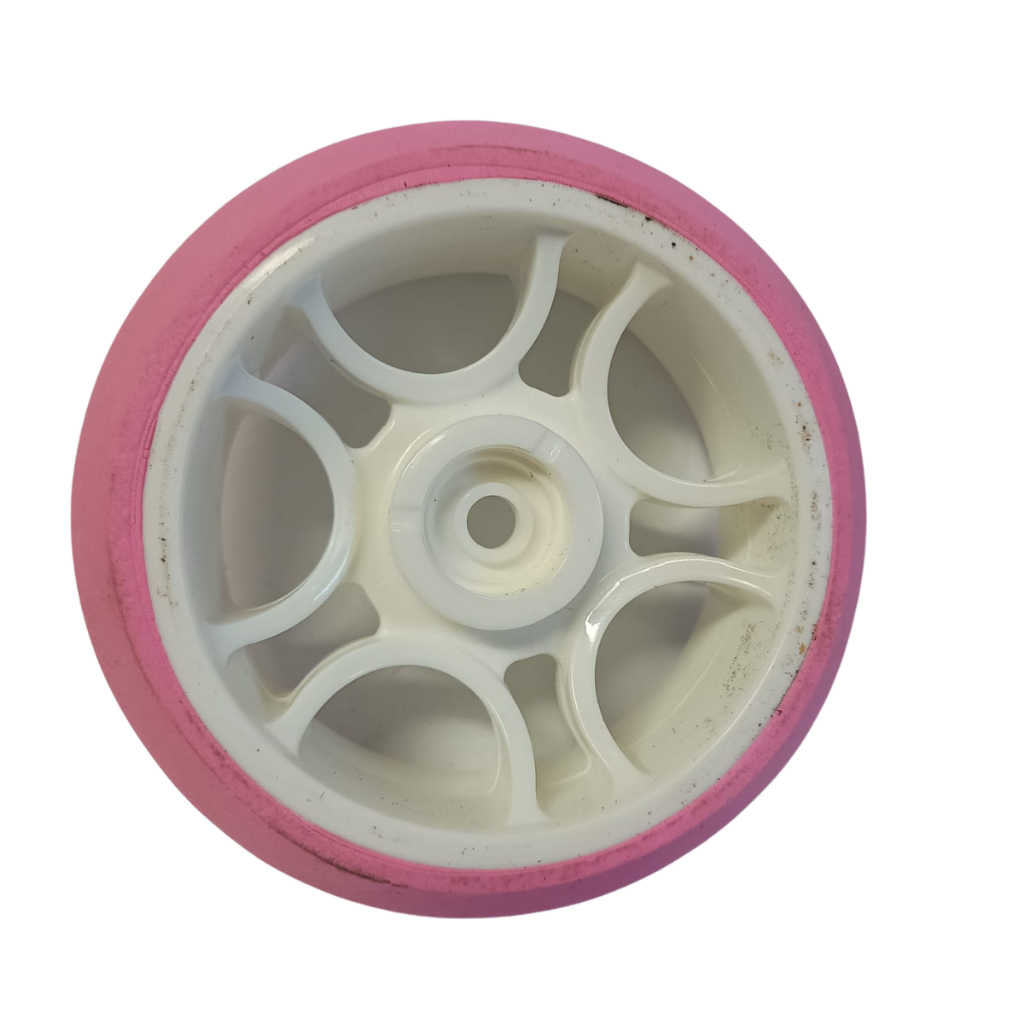 Brinquedos Bandeirante Roda p/ Patinete Skatenet Original Rodinha de borracha Branco com pneu rosa