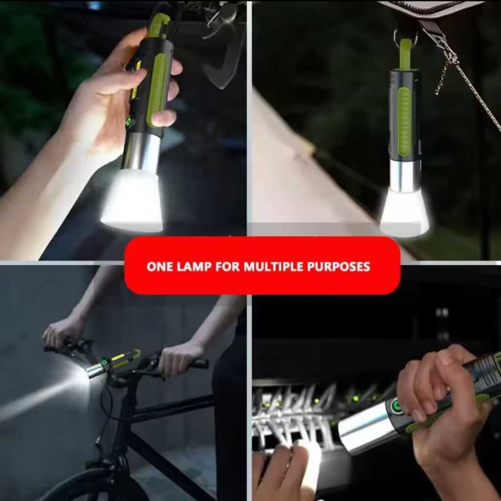 Lanterna LED Zoom de Alta Potencia Com Luz Lateral, Recarregavel, Portatil para Ar Livre, Camping 8167
