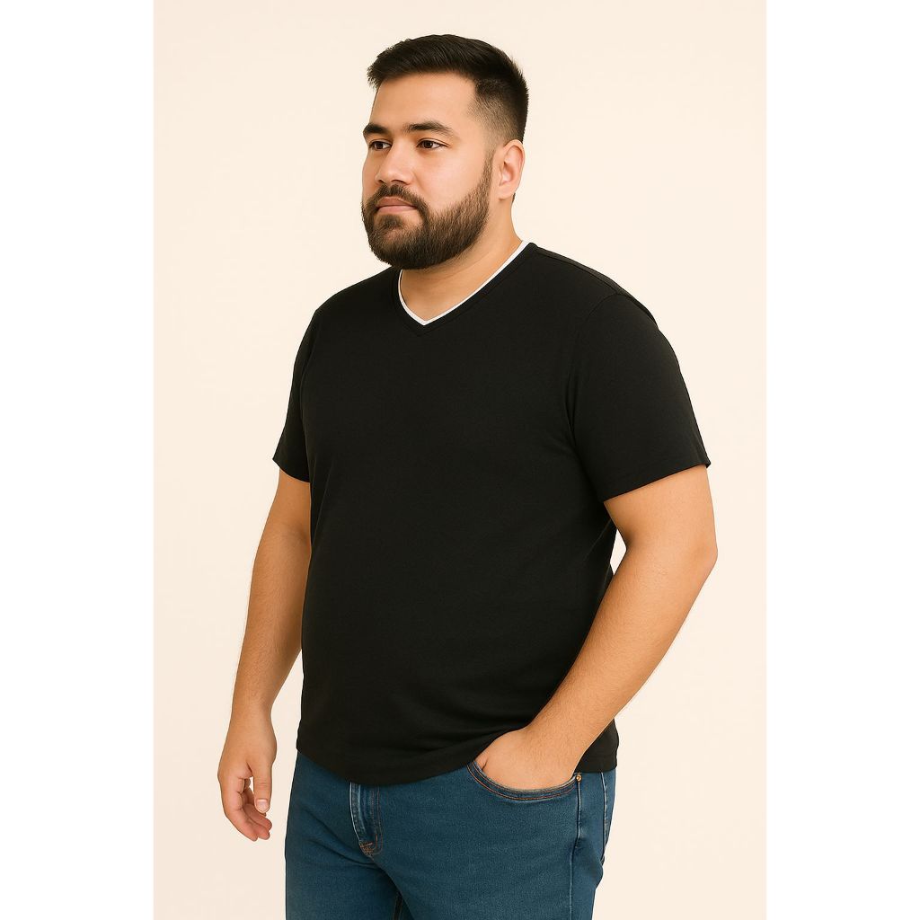 Camiseta Masculina Plus Size Gola V Básica Algodão