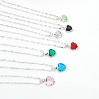 Colar feminino elegante com pingente de zircônia colorida em formato de coração, banhado a prata 925 ou ouro 18k