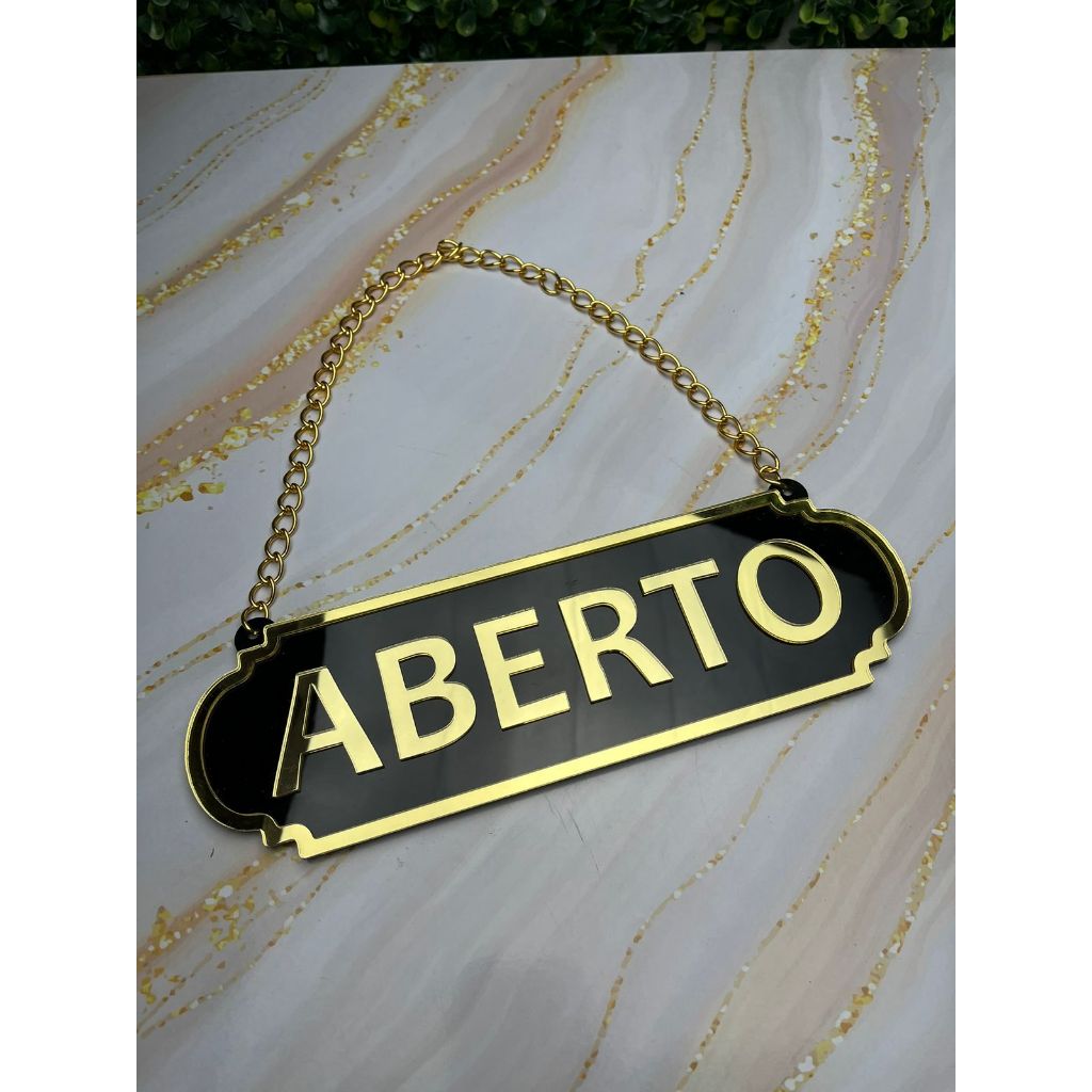 PLACA ABERTO E FECHADO EM ACRILICO ESPELHADO COM VENTOSA