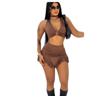 Conjunto Feminino de Mini Short Saia e Cropped Melissa em Oferta na Shopee