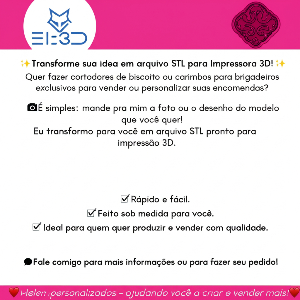 Arquivo para Impressora 3D STL Cortadores de Biscoito e Carimbo para Brigadeiros