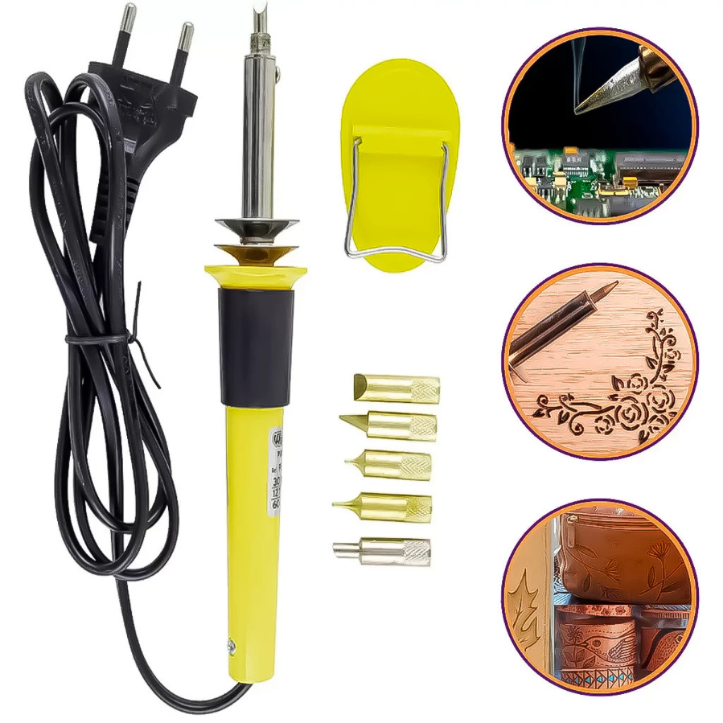 Pirografo Soldador Grava Madeira Couro Plastico 127v 30 W Doméstico E Profissional