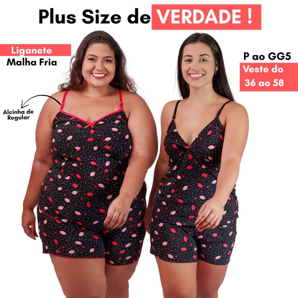 Kit 2 Baby Doll Plus Size Pijama Liganete Feminino Adulto