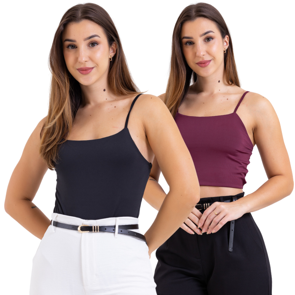 Kit 2 Blusa Cropped Top de Alça – Microfibra Suplex em Oferta na Shopee