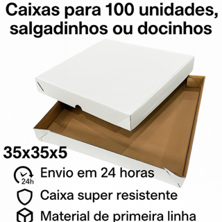 Caixa de papelão 35x35x5 para 100 salgados – Reforçada 10 UNIDADES em Oferta na Shopee