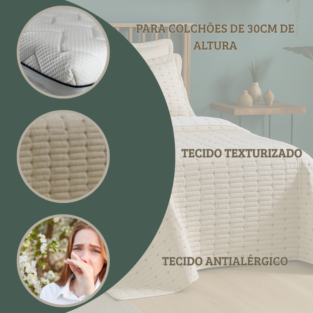 Colcha Casal Cama Posta 2 Peças Solteiro Dupla Face Cobre Leito Percal Decor Bordado