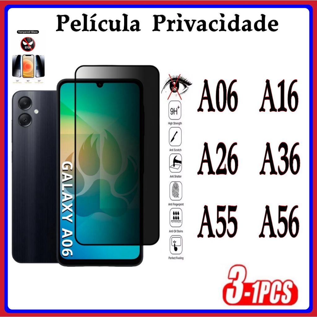 Película Privacidade 3D Anti Spy Samsung A06 A16 A26 A36 A55 A56