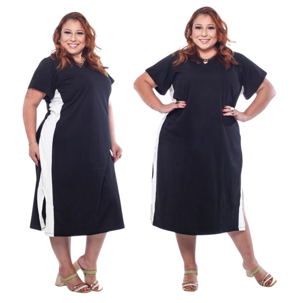 Vestido Mídi Plus Size com Fenda Lateral de Algodão e Manga ] Moda Casual Evangelico Mais Vendidos em Oferta na Shopee