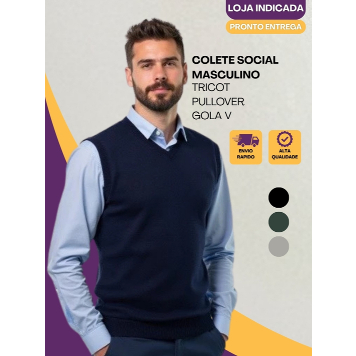 Colete de Tricô Masculino Social para Empresario Pulover