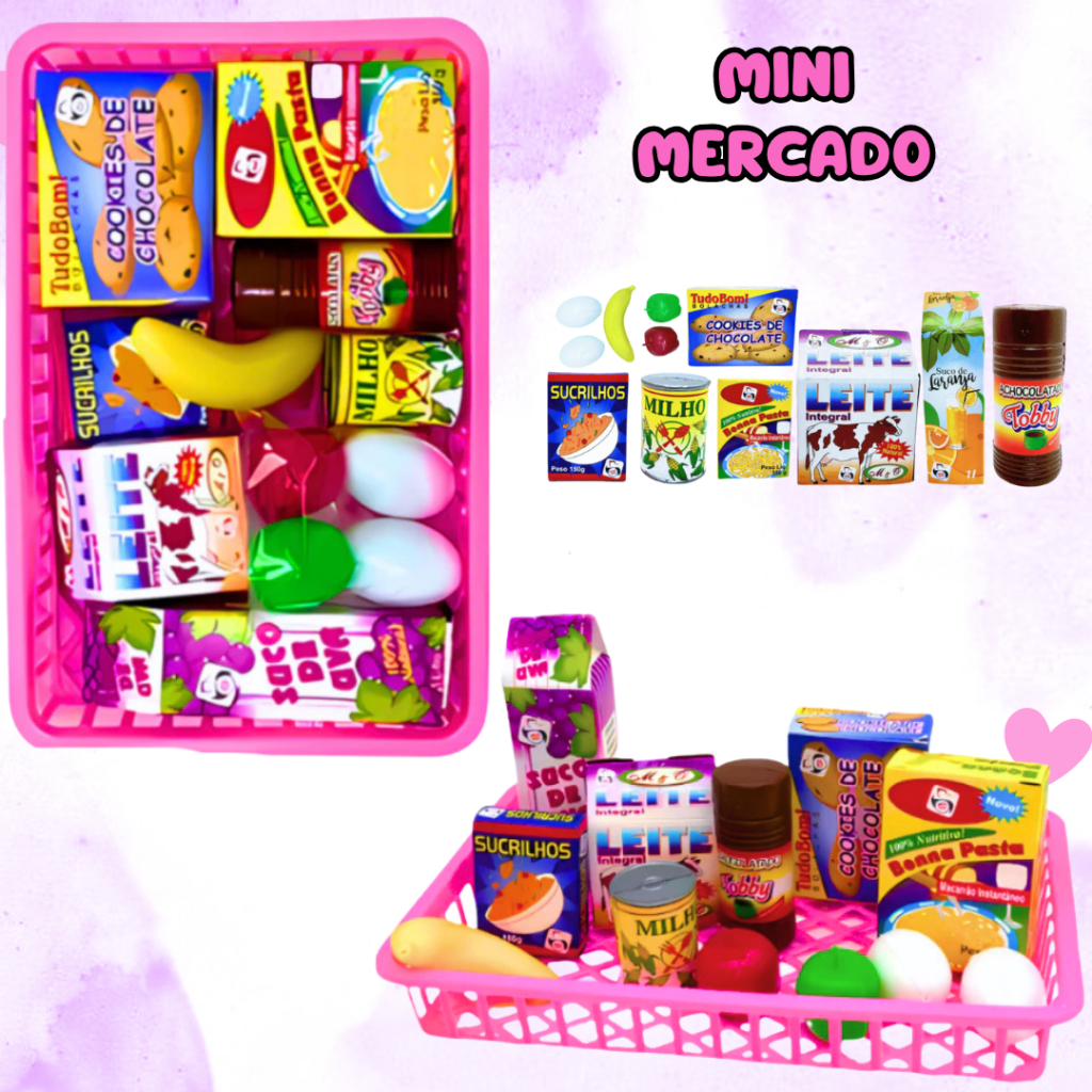 Mini Mercado Cestinha de Compras Infantil Mercadinho Feirinha Comidinha Miniatura Pica Pau