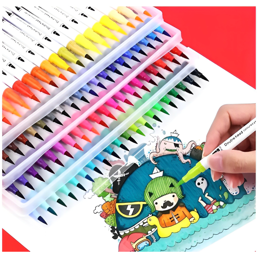 Kit 12/24/36/48 Cores Caneta 2 em 1 Brush Lettering e Ponta Fina Dual Pen Canetinha Colorir Desenho em Oferta na Shopee