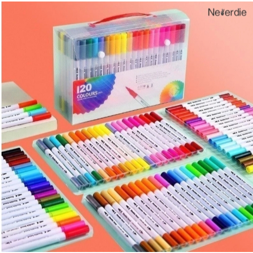 Kit 60/80/100/120 Cores Caneta 2 em 1 Brush Lettering e Ponta Fina Dual Pen Canetinha Colorir Desenho em Oferta na Shopee